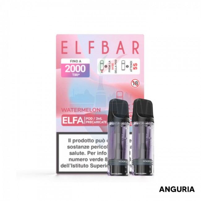 elf bar gusti senza nicotina WATERMELON 0mg - Pod Precaricata ELFA - 2 Pezzi
