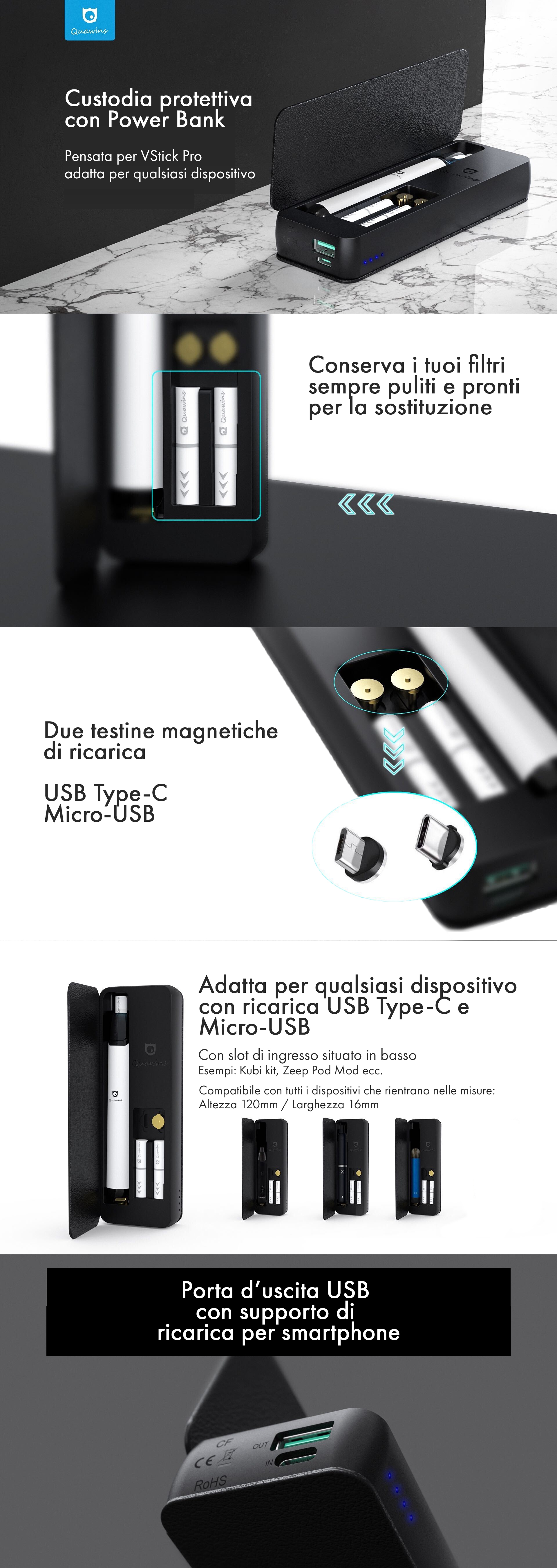 Custodia Power Bank per VStick, Kubi, Zeep, Kiwi, iQos da 2000mAh - Quawins